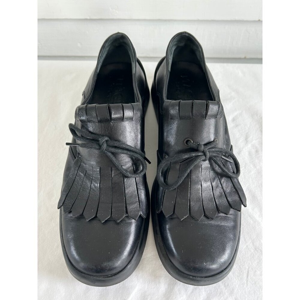 Bruno Magli Sport‎ Mens Black Fringe Leather Lace-Up Oxford Shoes Size 37.5